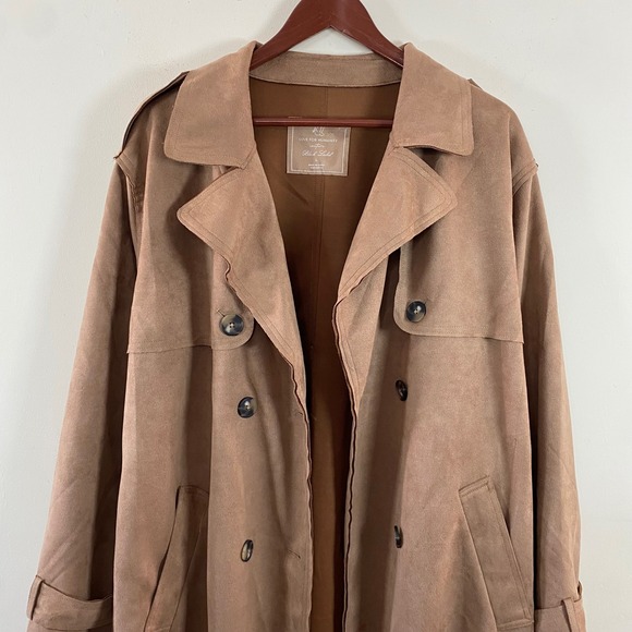 Love For Humanity Faux Suede Trench Coat Size Large NWT Camel Color - Picture 4 of 9